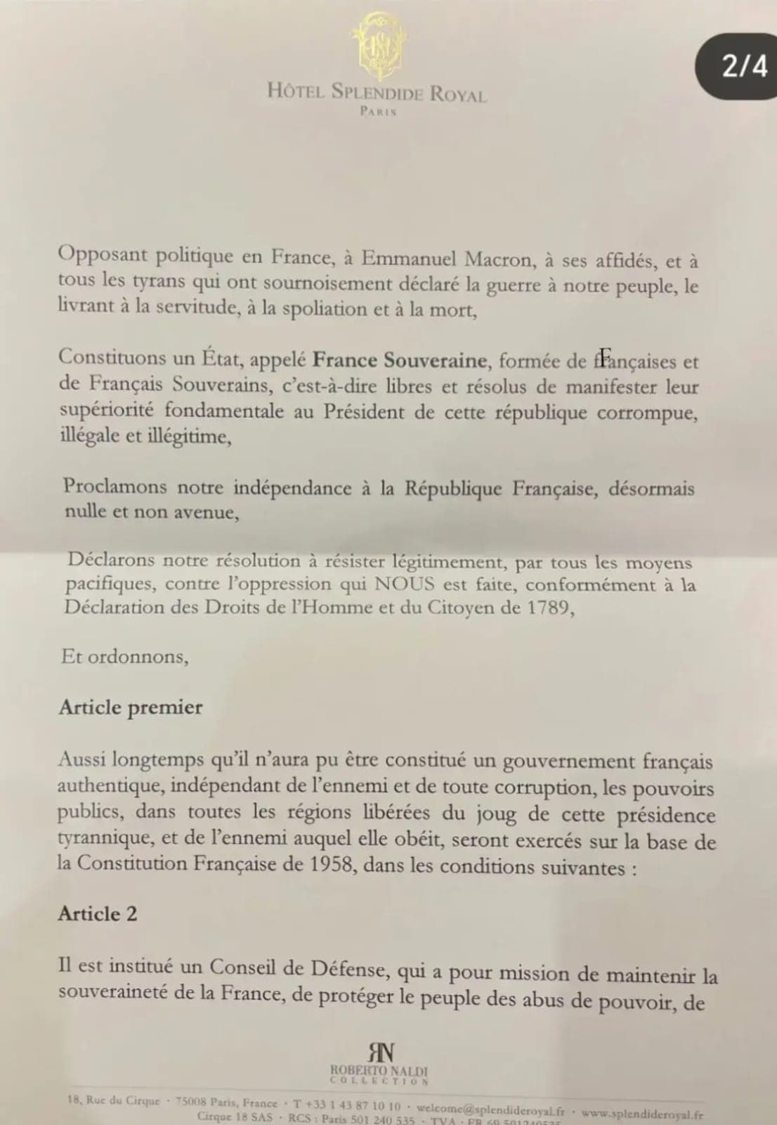 Proclamation et Ordonnance