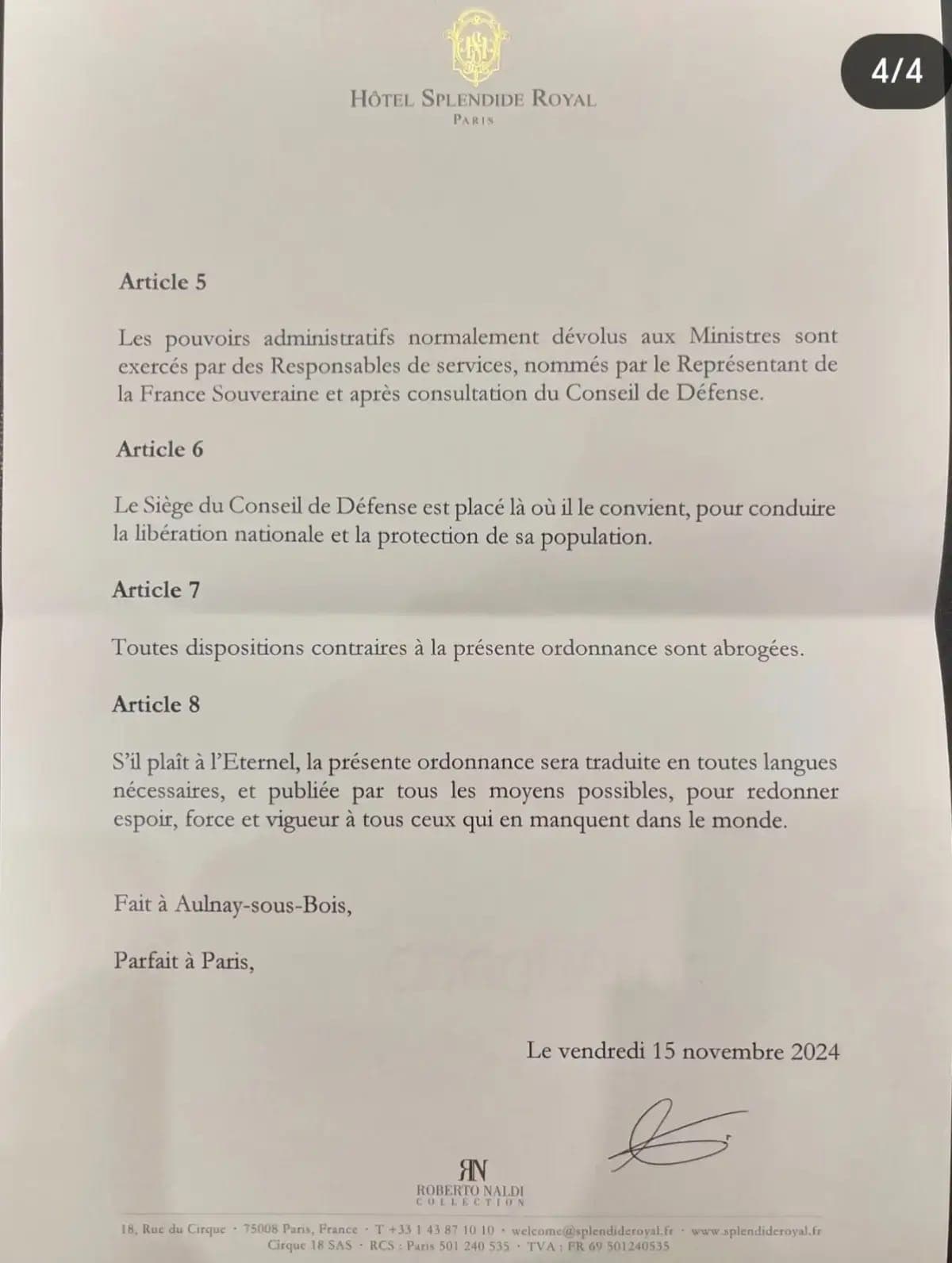 Proclamation et Ordonnance